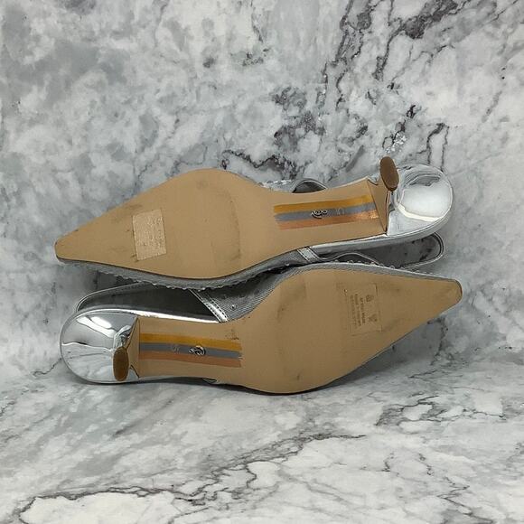 Sam Edelman 5M Silver Mesh Bianka Crystal Slingback Pumps Pointed Toe P16-21 - Picture 6 of 8